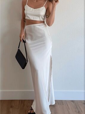 Silky Ivory Slip Skirt and Crop Cami Set - Women Intimates & Sleepwear